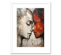 Artery8 Wall Art Print Affection Thick Paint Oil Painting Red Bold Blue Gay Lovers Emotional Connection Women Love Lesbian Artwork Framed 9X7 Inch Artery8 White W7" x H9"