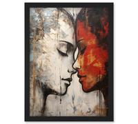 Artery8 Affection Thick Paint Oil Painting Red Bold Blue Gay Lovers Emotional Connection Women Love Lesbian Artwork Framed Wall Art Print A4