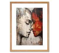 Artery8 Wall Art Print Affection Thick Paint Oil Painting Red Bold Blue Gay Lovers Emotional Connection Women Love Lesbian Artwork Framed 9X7 Inch Artery8 Beige W7" x H9"