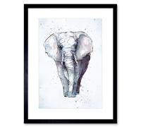 Artery8 Wall Art Print African Elephant Watercolour Artwork Framed 9X7 Inch in Black | Size: W7" x H9" Artery8 Black W7" x H9"