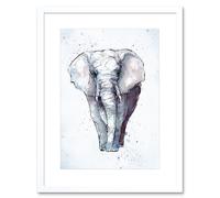 Artery8 Wall Art Print African Elephant Watercolour Artwork Framed 9X7 Inch in White | Size: W7" x H9" Artery8 White W7" x H9"