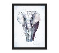 Artery8 Wall Art Print African Elephant Watercolour Large Framed Wall Décor Art in White | Size: W18" x H24" Artery8 White W18" x H24"