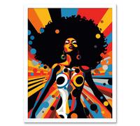 Artery8 Wall Art Print Afro Caribbean Woman Colour Explosion Modern Strong Matriarch Bright Bold Colourful Artwork Art Framed | Size: W12" x H16" Artery8 White W12" x H16"
