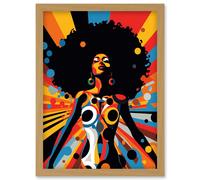 Wall Art Print Afro Caribbean Woman Colour Explosion Modern Strong Matriarch Bright Bold Colourful Artwork Framed A4 Artery8 Light Oak A4