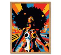 Artery8 Wall Art Print Afro Caribbean Woman Colour Explosion Modern Strong Matriarch Bright Bold Colourful Artwork Art Framed | Size: W12" x H16" Artery8 Light Oak W12" x H16"
