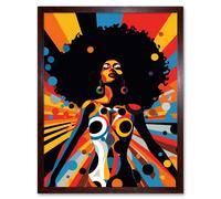 Artery8 Wall Art Print Afro Caribbean Woman Colour Explosion Modern Strong Matriarch Bright Bold Colourful Artwork Art Framed | Size: W12" x H16" Artery8 Brown W12" x H16"