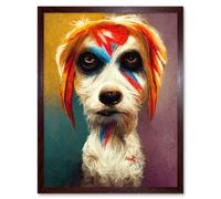 Artery8 Wall Art Print Aladdin Sane Ziggy Stardust Terrier Dog Fun Quirky Painting Art Framed in Brown | Size: W12" x H16" Artery8 Brown W12" x H16"
