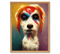 Artery8 Wall Art Print Aladdin Sane Ziggy Stardust Terrier Dog Fun Quirky Painting Art Framed in Light Oak | Size: W12" x H16" Artery8 Light Oak W12" x H16"