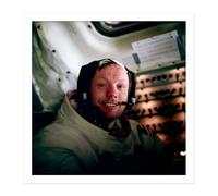 Artery8 Wall Art Print Aldrin NASA Astronaut Neil Armstrong Apollo 11 Flight Photo Square Framed Picture 16X16 Inch in White | Size: W16" x H16" Artery8 White W16" x H16"
