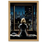 Artery8 Alfred Hitchcock Rear Window Inspired Hyperrealist Painting Watching Neighbours at Night Artwork Framed Wall Art Print A4