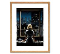 Artery8 Wall Art Print Alfred Hitchcock Rear Window Inspired Hyperrealist Painting Watching Neighbours at Night Artwork Framed 9X7 Inch Artery8 Beige W7" x H9"
