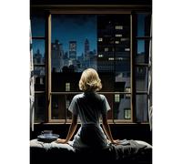 Artery8 Wall Art Print Alfred Hitchcock Rear Window Inspired Hyperrealist Painting Watching Neighbours at Night Poster in Black | Size: W18" x H24" Artery8 Black W18" x H24"