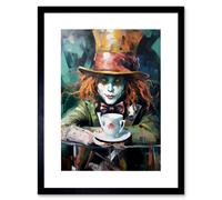 Artery8 Wall Art Print Alice in Wonderland Mad Hatter Tea Party Portrait Artwork Framed 9X7 Inch in Black | Size: W7" x H9" Artery8 Black W7" x H9"