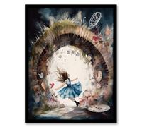 Artery8 Wall Art Print Alice In Wonderland Watercolour Rabbit Hole Whimsical Magical Adventure Painting Art Framed | Size: A4 Artery8 Multicolor A4