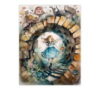 Artery8 Wall Art Print Alice In Wonderland Watercolour Through The Looking Glass Whimsical Magical Adventure Painting Poster | Size: W12" x H16" Artery8 Beige W12" x H16"