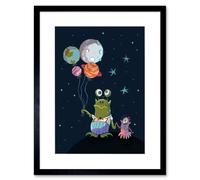 Artery8 Wall Art Print Aliens Space Planet Balloons Framed Art in Black | Size: W7" x H9" Artery8 Black W7" x H9"