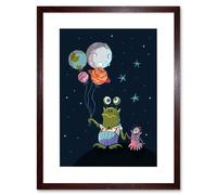 Artery8 Wall Art Print Aliens Space Planet Balloons Framed Art in Brown | Size: W7" x H9" Artery8 Brown W7" x H9"