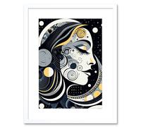 Artery8 Wall Art Print Aligned with the Universe Boho New Moon Goddess Mother Nature Sky Patterns Artwork Framed 9X7 Inch in White | Size: W7" x H9" Artery8 White W7" x H9"