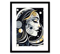 Artery8 Wall Art Print Aligned with the Universe Boho New Moon Goddess Mother Nature Sky Patterns Artwork Framed 9X7 Inch in Black | Size: W7" x H9" Artery8 Black W7" x H9"