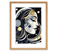 Artery8 Wall Art Print Aligned with the Universe Boho New Moon Goddess Mother Nature Sky Patterns Artwork Framed 9X7 Inch in Beige | Size: W7" x H9" Artery8 Beige W7" x H9"