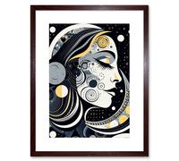Artery8 Wall Art Print Aligned with the Universe Boho New Moon Goddess Mother Nature Sky Patterns Artwork Framed 9X7 Inch in Brown | Size: W7" x H9" Artery8 Brown W7" x H9"