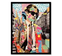 Artery8 Wall Art Print All About Patterns Paris Collage Artwork City Fashion Advert Man Suit Portrait Geometric Vibrant Colourful Bold Pop Art Modern Artery8 Multicolor W12" x H16"