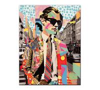 Artery8 Wall Art Print All About Patterns Paris Collage Artwork City Fashion Advert Man Suit Portrait Geometric Vibrant Colourful Bold Pop Art Modern Artery8 Multicolor W12" x H16"