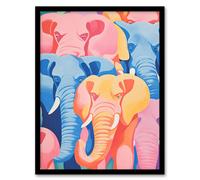 Artery8 Wall Art Print All The Pastel Elephants By Sofia Francis Herd Of Colourful African Artwork Painting Art Framed in Black | Size: W12" x H16" Artery8 Black W12" x H16"