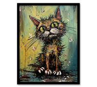 Artery8 Wall Art Print Alley Cat Stray Scruffy Moggie Painting By Tom Jones Art Framed | Size: A4 Artery8 Multicolor A4