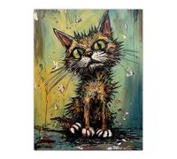 Artery8 Wall Art Print Alley Cat Stray Scruffy Moggie Painting By Tom Jones Poster | Size: W12" x H16" Artery8 Multicolor W12" x H16"