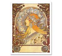 Artery8 Wall Art Print Alphonse Mucha 1896 Zodiac Signs Art Nouveau Old Master Painting Art Framed in White | Size: W12" x H16" Artery8 White W12" x H16"