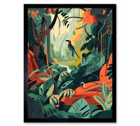 Artery8 Wall Art Print Amazon Rainforest Diverse Flora & Tropical Birds Art Framed in Black | Size: W12" x H16" Artery8 Black W12" x H16"