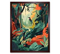 Artery8 Wall Art Print Amazon Rainforest Diverse Flora & Tropical Birds Art Framed in Brown | Size: W12" x H16" Artery8 Brown W12" x H16"
