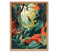 Artery8 Wall Art Print Amazon Rainforest Diverse Flora & Tropical Birds Art Framed in Light Oak | Size: W12" x H16" Artery8 Light Oak W12" x H16"