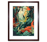 Artery8 Wall Art Print Amazon Rainforest Diverse Flora & Tropical Birds Artwork Framed 9X7 Inch in Brown | Size: W7" x H9" Artery8 Brown W7" x H9"