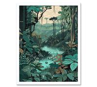 Artery8 Wall Art Print Amazon Rainforest Flora Landscape Art Framed in White | Size: W12" x H16" Artery8 White W12" x H16"