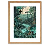 Artery8 Wall Art Print Amazon Rainforest Flora Landscape Artwork Framed 9X7 Inch in Beige | Size: W7" x H9" Artery8 Beige W7" x H9"