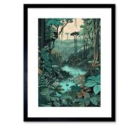 Artery8 Wall Art Print Amazon Rainforest Flora Landscape Artwork Framed 9X7 Inch in Black | Size: W7" x H9" Artery8 Black W7" x H9"