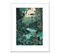 Artery8 Wall Art Print Amazon Rainforest Flora Landscape Artwork Framed 9X7 Inch in White | Size: W7" x H9" Artery8 White W7" x H9"
