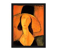 Artery8 Wall Art Print Amedeo Modigliani Portrait Of A Woman With Hat Old Large Framed Wall Décor Art in Light Oak | Size: W18" x H24" Artery8 Light Oak W18" x H24"