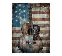Artery8 Wall Art Print American Flag Acoustic Guitar Acrylic Artwork Americana Music Painting Poster | Size: W12" x H16" Artery8 Multicolor W12" x H16"
