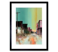 Artery8 Wall Art Print American Wild West Ghost Town Street Watercolour Artwork Framed 9X7 Inch in Black | Size: W7" x H9" Artery8 Black W7" x H9"