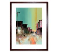 Artery8 Wall Art Print American Wild West Ghost Town Street Watercolour Artwork Framed 9X7 Inch in Brown | Size: W7" x H9" Artery8 Brown W7" x H9"
