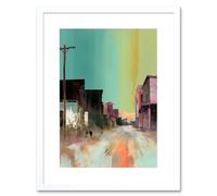 Artery8 Wall Art Print American Wild West Ghost Town Street Watercolour Artwork Framed 9X7 Inch in White | Size: W7" x H9" Artery8 White W7" x H9"