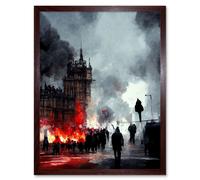 Artery8 Wall Art Print Anarchy Civil Unrest Punk Rioting UK Houses Parliament Art Framed in Brown | Size: W12" x H16" Artery8 Brown W12" x H16"