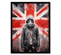 Artery8 Wall Art Print Anarchy In The UK Gas Mask Riots British Flag Blood Dystopia Art Framed in Black | Size: W12" x H16" Artery8 Black W12" x H16"