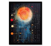 Artery8 Wall Art Print Ancient Solar System Codex Manuscript Sun Planets Framed in Black | Size: A4 Artery8 Black A4