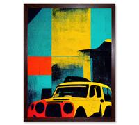 Artery8 Wall Art Print Andy Warhol Inspired Modern Abstract Car Taxi Yellow Orange Teal Black Art Framed in Brown | Size: W12" x H16" Artery8 Brown W12" x H16"