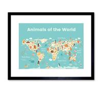 Artery8 Wall Art Print Animals of The World Map Art Framed 9x7 inch in Black | Size: W7" x H9" Artery8 Black W7" x H9"