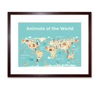 Artery8 Wall Art Print Animals of The World Map Art Framed 9x7 inch in Brown | Size: W7" x H9" Artery8 Brown W7" x H9"